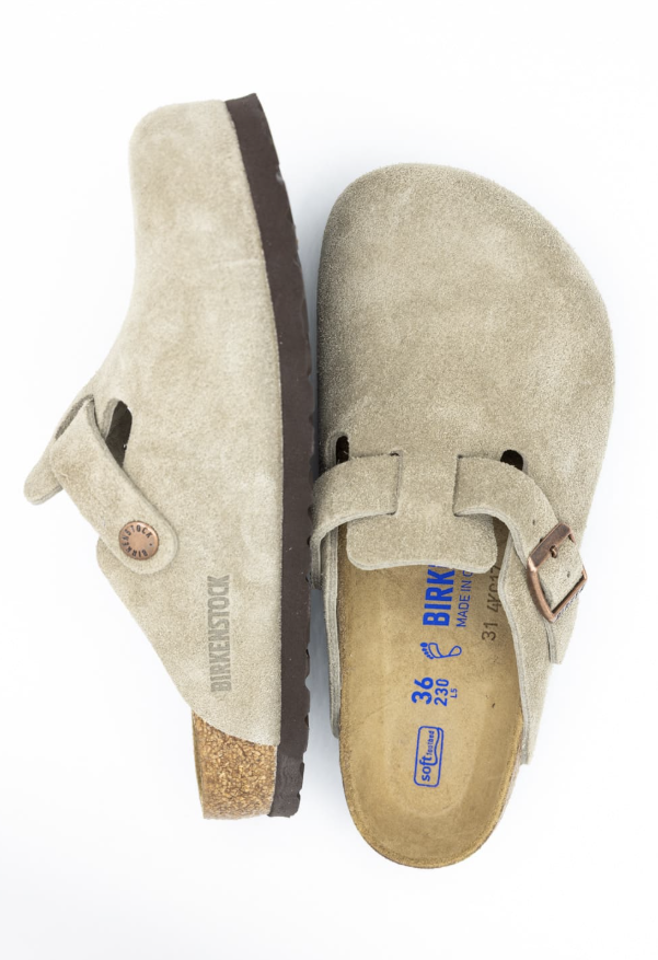 Birkenstock Boston Taupe Suede Soft Footbed